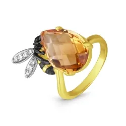 Эксклюзивное кольцо из жёлтого золота с бриллиантами и цитрином