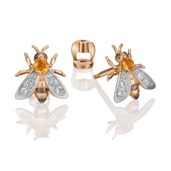 Серьги-пусеты «Пчёлы» из красного золота c цитрином и натуральными топазами white