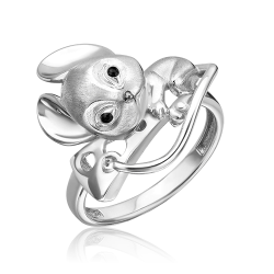 Кольцо "Мышь" из серебра 925 пробы с эмалью