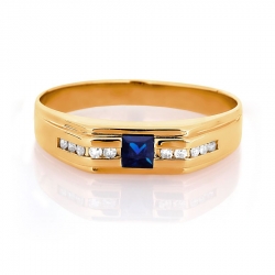 Т101046193 золотое мужское кольцо с сапфиром, бриллиантами