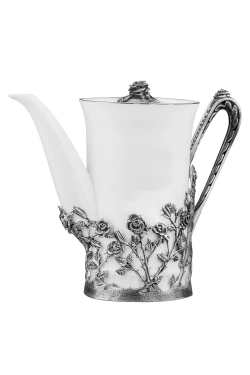 Набор "Роза": ваза, кофейник, сахарница, сливочник (Серебро 925)