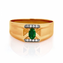 Золотое мужское кольцо с изумрудом, бриллиантами