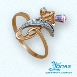 Золотое кольцо Растения с аметистом, бриллиантами
