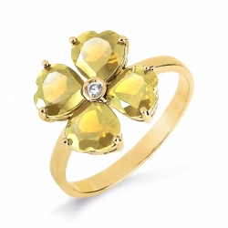 Кольцо Цветок из желтого золота с цитринами, фианитом