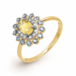 Кольцо Цветок из желтого золота с цитрином, фианитами, фианитами