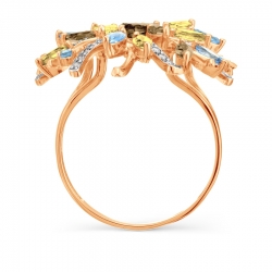 Т143018060-01 золотое кольцо с раухтопазами, топазами, цитринами и фианитами