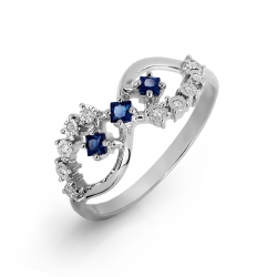 Т305616493 женское кольцо из белого золота с сапфиром и бриллиантом