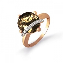 Золотое кольцо с раухтопазом, фианитами