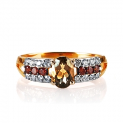 Т141014847 золотое кольцо с раухтопазом, бриллиантами