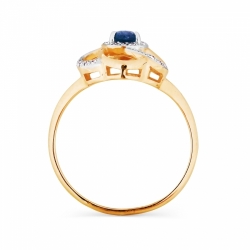 Золотое кольцо Цветок с сапфиром, бриллиантами
