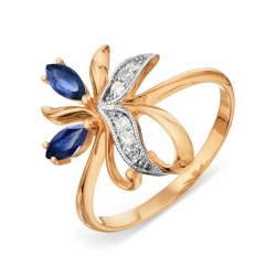 Золотое кольцо Растения с сапфирами, бриллиантами
