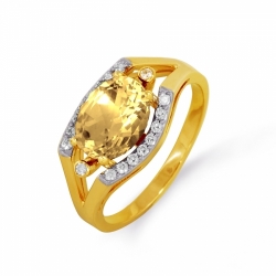 Кольцо из желтого золота с цитрином и фианитами