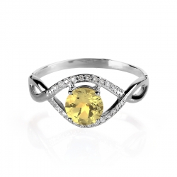 Т301015119 женское кольцо из белого золота с цитрином и бриллиантом