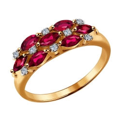 Золотое кольцо c рубинами и бриллиантами SOKOLOV