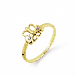 Детское кольцо Бабочка из желтого золота с фианитами