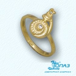 Детское кольцо Улитка из желтого золота с фианитом