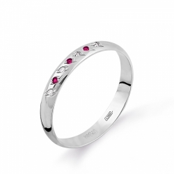 Обручальное кольцо из белого золота с рубином и бриллиантом