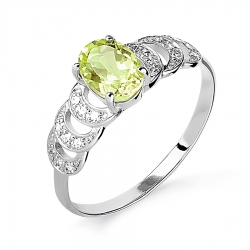 Т301015890 кольцо из белого золота с хризолитом и бриллиантом