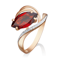 Кольцо из красного золота с гранатом и фианитом