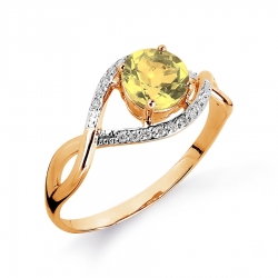 Т141015119 золотое кольцо с цитрином и бриллиантом