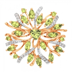 Т143018060 золотое кольцо с хризолитом и фианитами