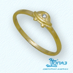 Детское кольцо Черепаха из желтого золота с фианитом