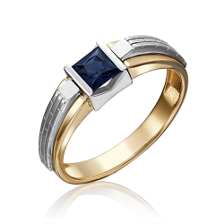 Мужское кольцо из комбинированного золота с сапфиром