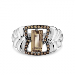 Т307018533-03 кольцо из белого золота с раухтопазом и фианитами