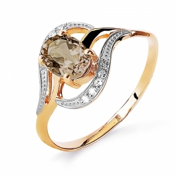 Золотое кольцо с раухтопазом и бриллиантом