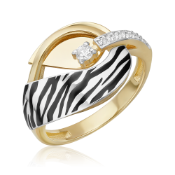Кольцо из комбинированного золота с эмалью и фианитом