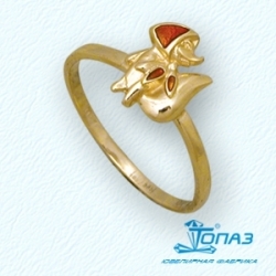 Детское кольцо Лисичка из желтого золота с эмалью
