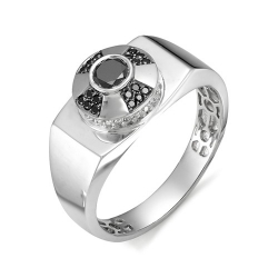 Мужское кольцо из белого золота с черным и бесцветным бриллиантом