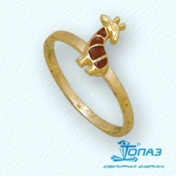 Детское кольцо Жираф из желтого золота с эмалью