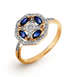 Т111016519 золотое кольцо с сапфиром и бриллиантом