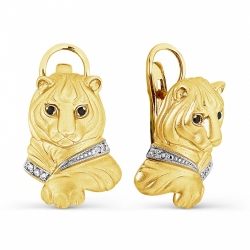 Серьги Тигр из желтого золота с бриллиантами