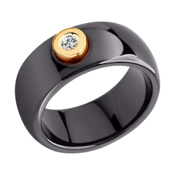 Кольцо из черной керамики с бриллиантом