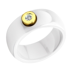 Керамическое кольцо из желтого золота с бриллиантом SOKOLOV