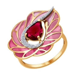 Кольцо из комбинированного золота эмалью с бриллиантами и рубином