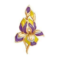 Золотая брошь Орхидея с эмалью с бриллиантами Art