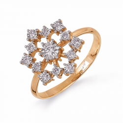 Золотое кольцо Снежинка с бриллиантами
