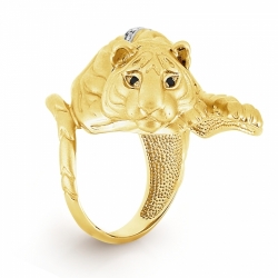 Кольцо Тигр из желтого золота с бриллиантами