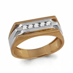 Мужское золотое кольцо с дорожкой из фианитов