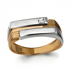 Мужское кольцо из комбинированного золота Геометрия с фианитом