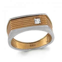 Стильное мужское кольцо из комбинированного золота с фианитом