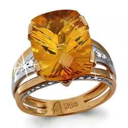 Золотое кольцо с цитрином, фианитом