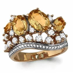 Золотое кольцо с цитрином, фианитом