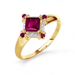 Т941016082 кольцо из желтого золота с рубином и бриллиантом