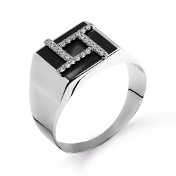 Т381044873 мужское кольцо из белого золота с бриллиантами, эмалью