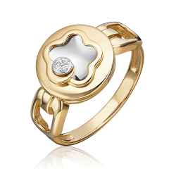 Женское кольцо из комбинированного золота 585 пробы с бриллиантом