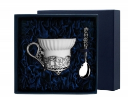 Набор чайная чашка "Кружевные узоры": ложка, чашка (Серебро 925)